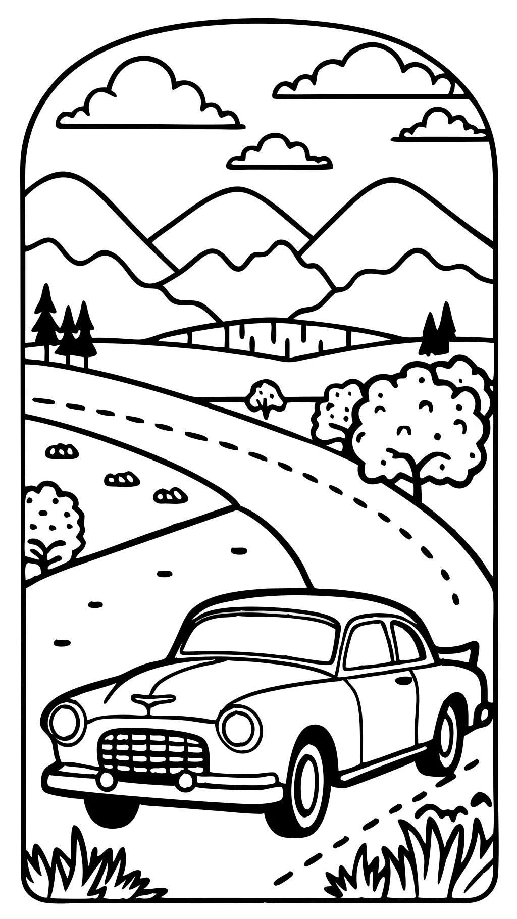 coloriage vieille voiture de paysage de voiture triche